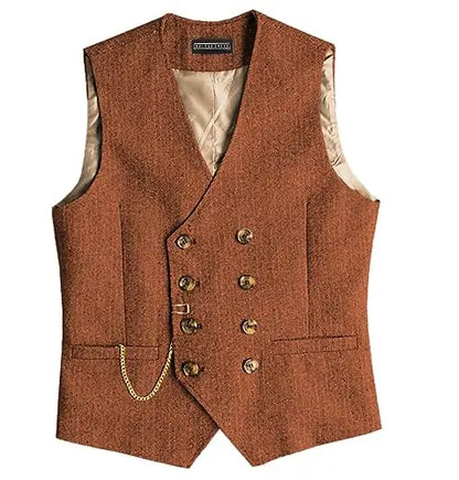 Men Suit Gray Vintage Double Breasted Blend Waistcoat For Wedding Groomsmen Banquet Men Coat
