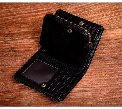 Original vegetable tanned cowhide short wallet, retro top layer cowhide wallet, handmade genuine leather multifunctional wallet