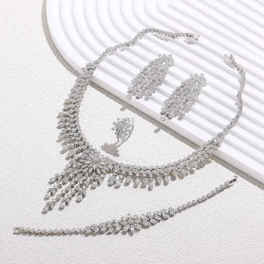 2024 New 4-Piece Designer Bride Wedding Jewelry Set Women's Discount Fashion Elegant Women's Set Wedding Neck Jewelry Bride