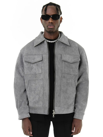 Autumn Jackets Oversize Casual Clothes High Street Pockets Laper Zipper Suede Thick Coat Mens Windbreaker Loose