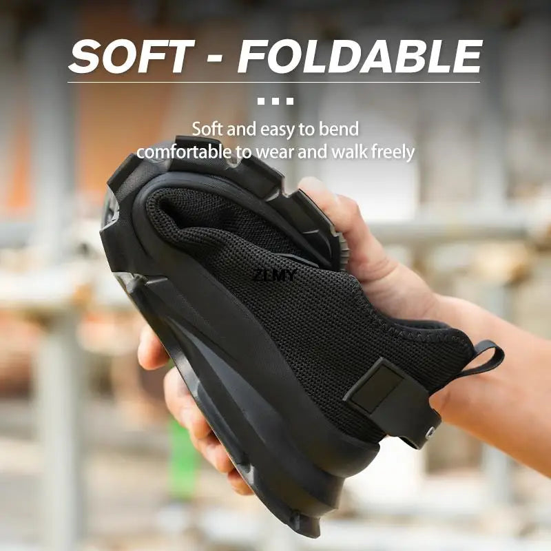 Black Safety Shoes Men Steel Toe Sneakers Lightweight Puncture Proof Work Safety Boots Man Breathable Working Shoes Anti-smash