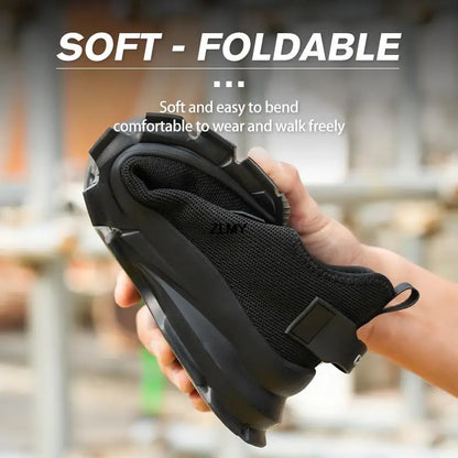 Black Safety Shoes Men Steel Toe Sneakers Lightweight Puncture Proof Work Safety Boots Man Breathable Working Shoes Anti-smash