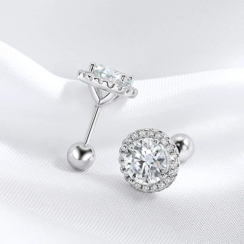 0.5-1CT Black Moissanite Studs Earring for Women Classic Wedding Jewelry 925 Sterling Silver Screw Ear Stud Birthday Gift