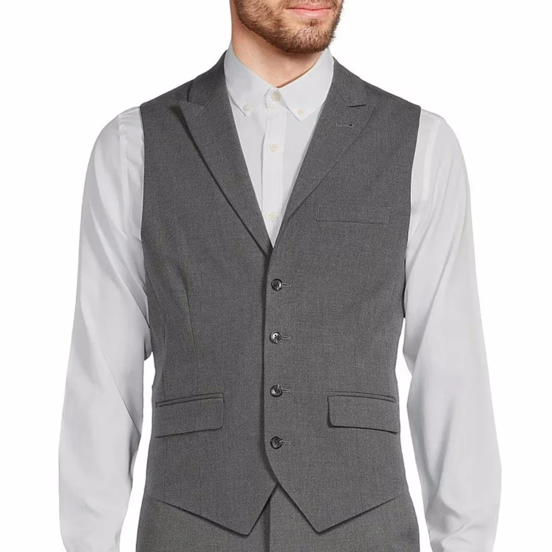 Men Vest Gray Single Button With Lapel Solid Waistcoat For Wedding Banquet Party Office Business Work Daily Men Suit Vest