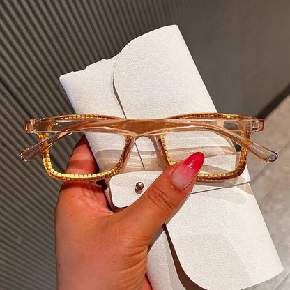 Luxury Women's Rectangle Rhinestone Reading Glasses Ultralight Small Frame Trendy Clear Lenses Presbyopia Eyeglasses with Degree