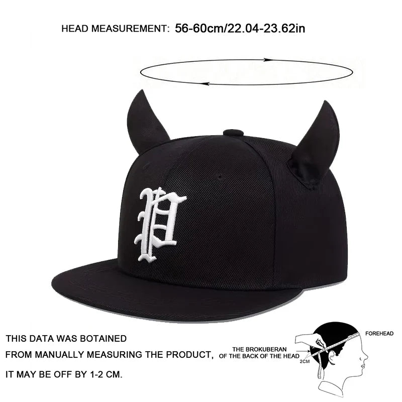 Unisex Personality P Letter Embroidery Ox Horn Hip-hop Hats Outdoor Adjustable Casual Baseball Caps Sunscreen Hat