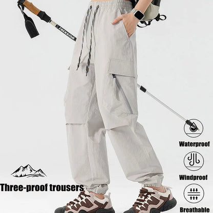 Hiking Men Pant Breathable Waterproof Trousers Elastic Waist Camping Pant Women Slant Pockets Travel Pant Outdoor Sports Pant