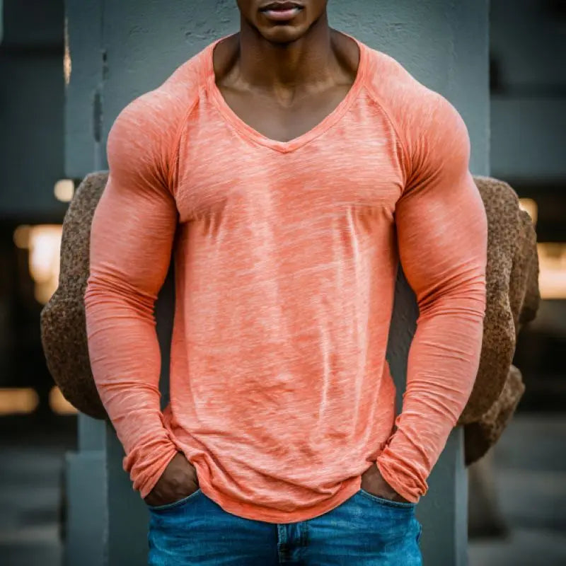 Men's Basic Fitness Training  T-Shirt, V-Neck  Casual Top, Daily Street Outfit, Outdoor Sports, Gym Workout, Jogging Leisure
