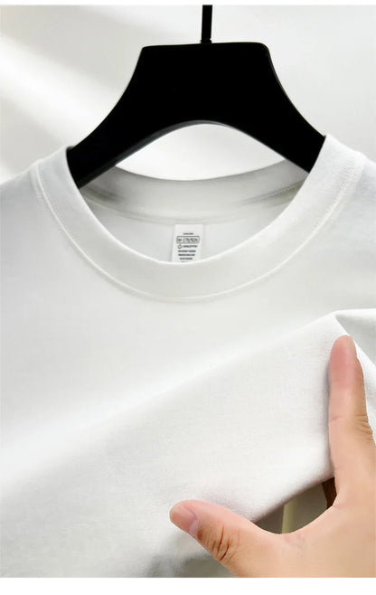 High quality 100% cotton short sleeve men's T-shirt summer round neck loose casual solid color plus size breathable top women