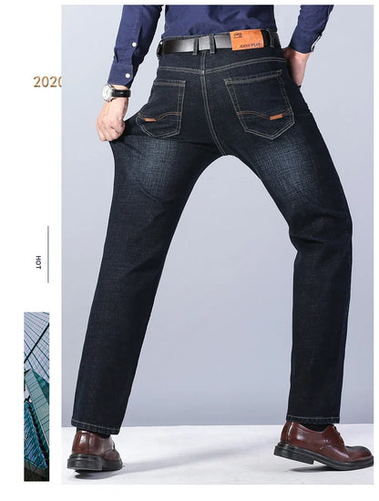 New Men's Fashion  Business Casual Stretch Slim Jeans Classic Trousers Denim Pants Male Black Blue