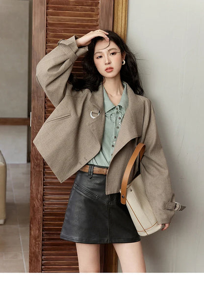Vintage Green Blouse Women French Lapel Bow Lace-up Top 2025 Autumn Sweet Shirt Sleeve Outwear Commute Shirts MXD44C0337
