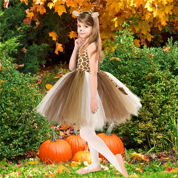 New Tutu Skirt Set Children's Clothing Animal Cos Elk Halloween Clothing Little Cat Mesh Girls' Dress School Performance Dress