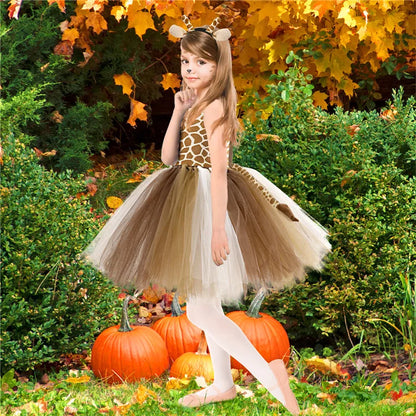 New Tutu Skirt Set Children's Clothing Animal Cos Elk Halloween Clothing Little Cat Mesh Girls' Dress School Performance Dress