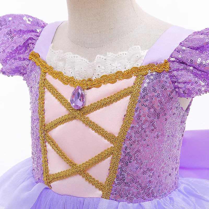 Princess Dress Girl Purple Deluxe Elegant Cosplay Tangled Costume Halloween Vestido Kids Birthday Ball Gown Clothes