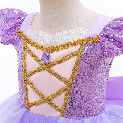 Princess Dress Girl Purple Deluxe Elegant Cosplay Tangled Costume Halloween Vestido Kids Birthday Ball Gown Clothes