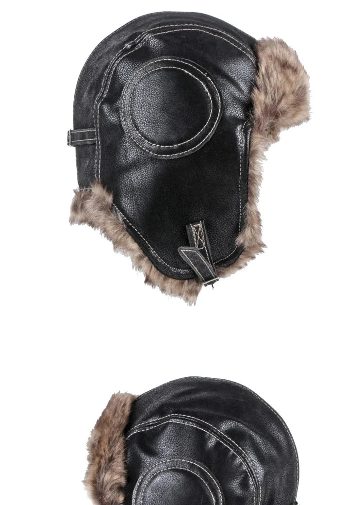 Russian Trapper Soviet Ushanka Bomber Hat Knitted Leather Earflap Fur Lined Winter Cap for Men Women