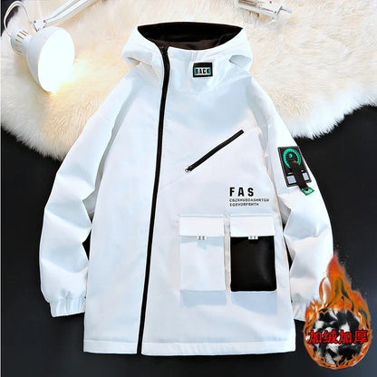 Zipper Jacket Men's Pilot Hooded Jacket Spring/Autumn Baseball Uniform Tide Card Loose Pullover Front Pocket Adding velvet Coat