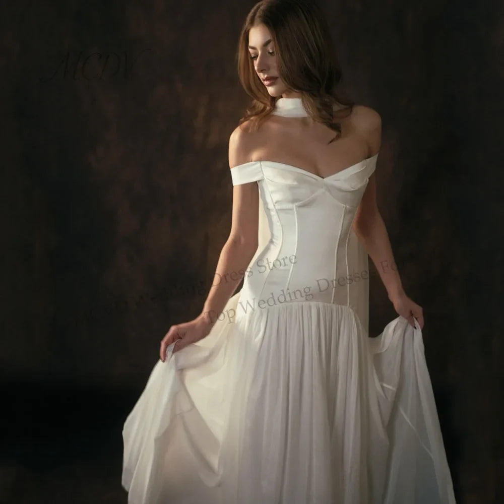 Off The Shoulder Chiffon A Line Wedding Dress Pleated Corset Back Bride Gowns Strapless vestido de casamento noiva civil 2026