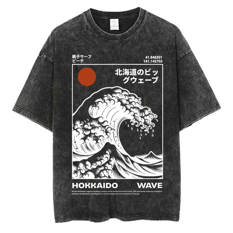 Japanese Tokyo Tokyo Culture Print Washed T Shirt Funny Fashion Vintage Men Women T-shirts Cotton Casual Loose Tees Streetwear