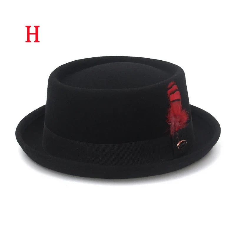 100% Wool Pork Pie Fedora Hat for Women Men Autumn Winter Felt Curved Brim Porkpie Hat