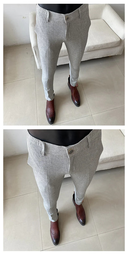 Summer New Men's Casual Stretch Trousers High Quality Fashion Slim Fit Solid Color Formal Business Social Office Suit Pants