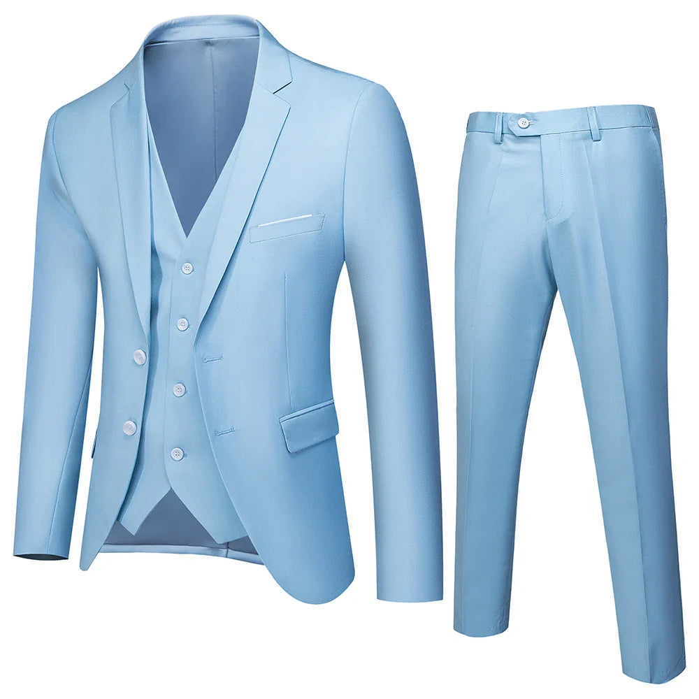 2026 New Men's Suit 3-Piece, Wedding Party Dress Jacket Vest Trousers, Fashion Slim Fit Blazer Waistcoat Pants Red Blue Green