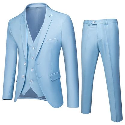 2026 New Men's Suit 3-Piece, Wedding Party Dress Jacket Vest Trousers, Fashion Slim Fit Blazer Waistcoat Pants Red Blue Green
