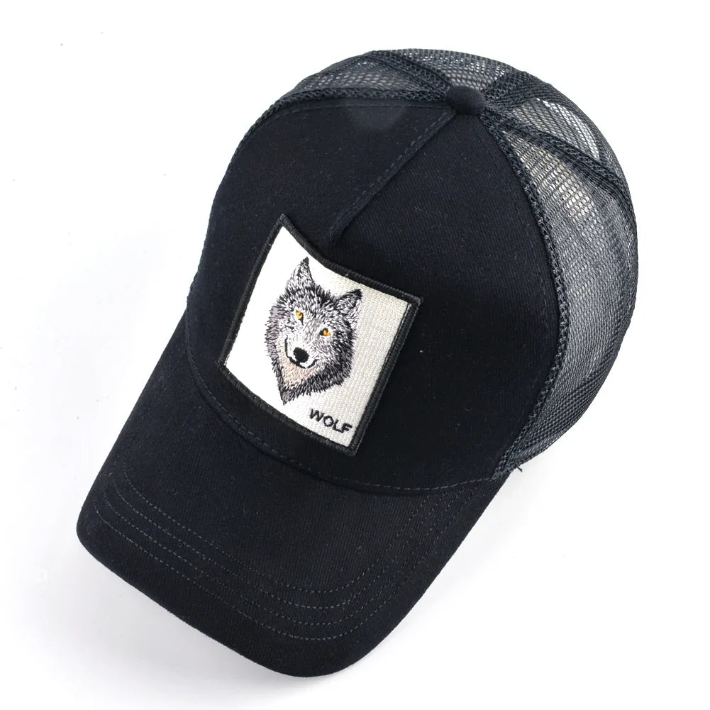 Four Seasons Trucker Cap Men Women Snapback Hip Hop Baseball Cap With Embroidery Wolf Patch Adjustable Visor Hat