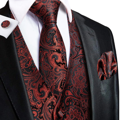 Elegant Purple Silk Mens Vests Tie Fashion Paisley Jacquard Sleeveless Jacket 4PC Hanky Cufflink Paisley Suit Waistcoats Wedding