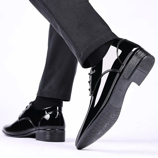 Patent Leather Black Lace Up Pointed Toe Men's Formal Shoes 2025 Style Low Price Office Luxury Designer 39 Suit Social Shoe Male