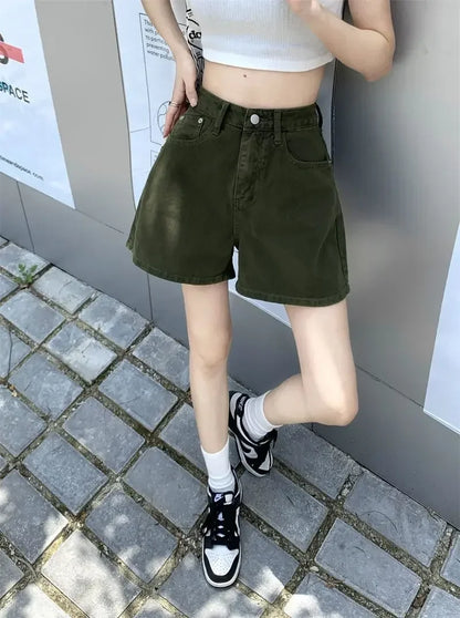 Wide Short Jean Pants Woman With Waist Pocket Denim Shorts for Women Korean Style Youthful Cheap Harajuku Fashion Outfits Jorts