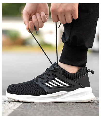 New Fashion Men Work Shoes Steel Toe Cap Sneakers Man Mesh Breathable Shoes Anti-Punctur Anti shock Steel toe shoes for Men