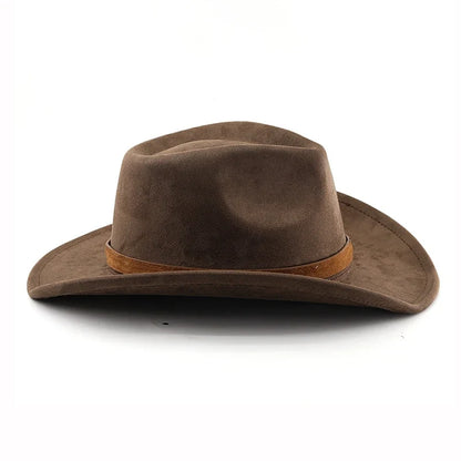 Ethnic Style Western Cowboy Hat Imitation Leather Velvet Jazz Hat Autumn And Winter Roll up Edge Fedora Hat