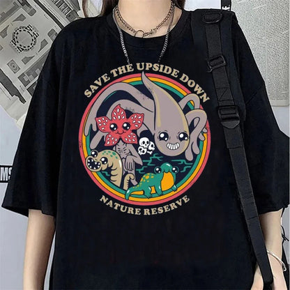 Hawkins Demogorgon T-shirt Anime Black T Shirt Cartoon Short Sleeve Harajuku Tshirt Women Men
