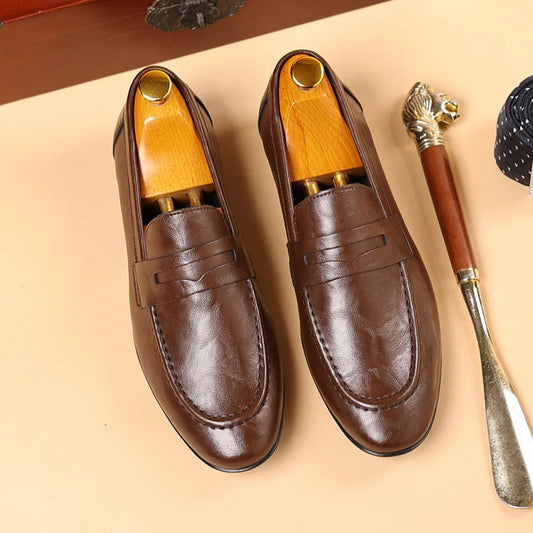 Italian Men High Quality Casual Leather Loafers Casual Business Office Shoes Comfy Outdoor Slip On Flats Fashion Driving Shoes