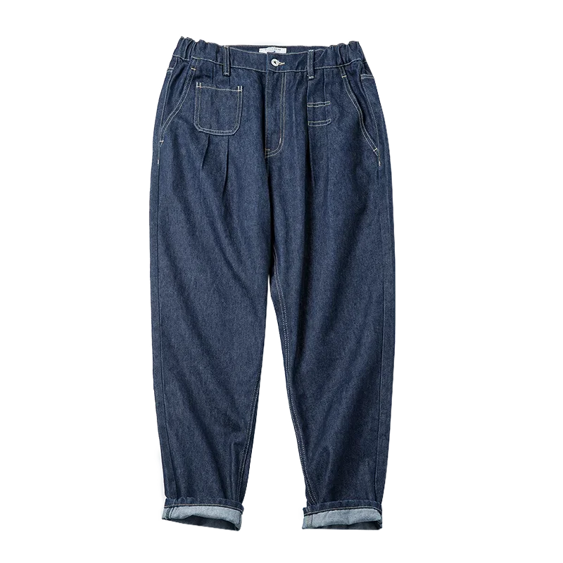 Retro Denim Wash Baggy Men's Jeans Wide Leg Tapered Pants Fashion Casual Streetwear Jean Straight Elastic Men Trousers