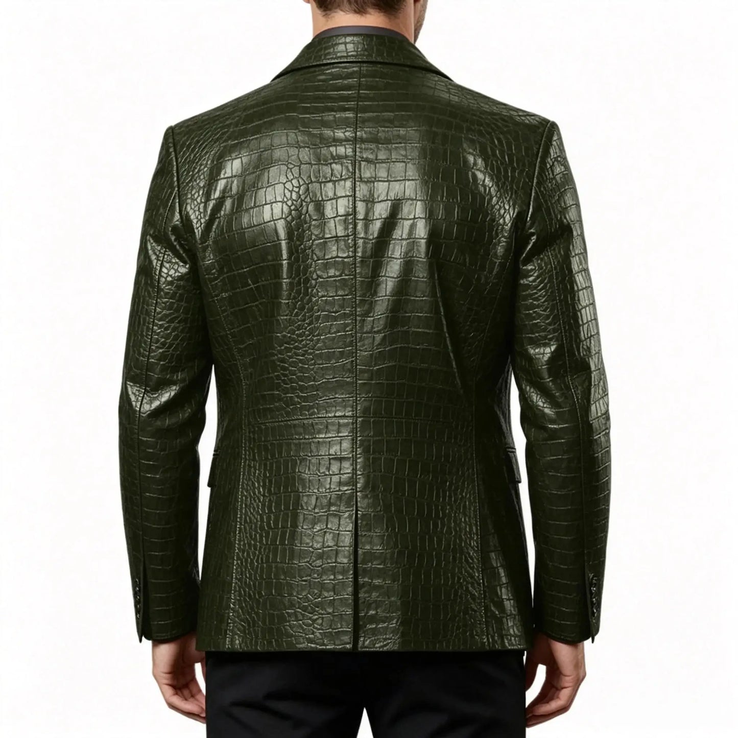 Men Crocodile Texture Leather Blazer Notched Lapel Slim Fit Single Breasted Suit Jacket Nightclub Party Business Outer Coat