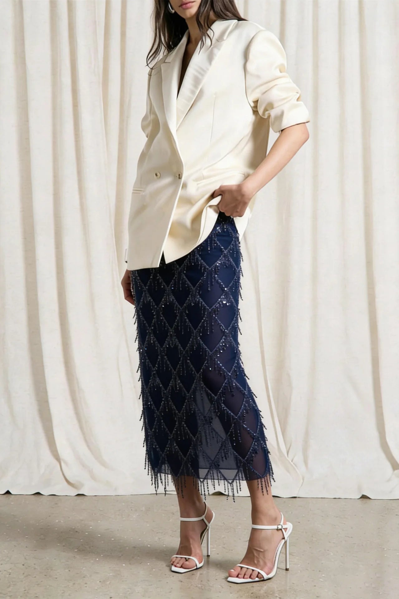 Elegant Club Party Perspective Half Skirt Tassel Sequin Spring Summer Skirt Fashion High Waisted Solid Color Women's Long Skirt