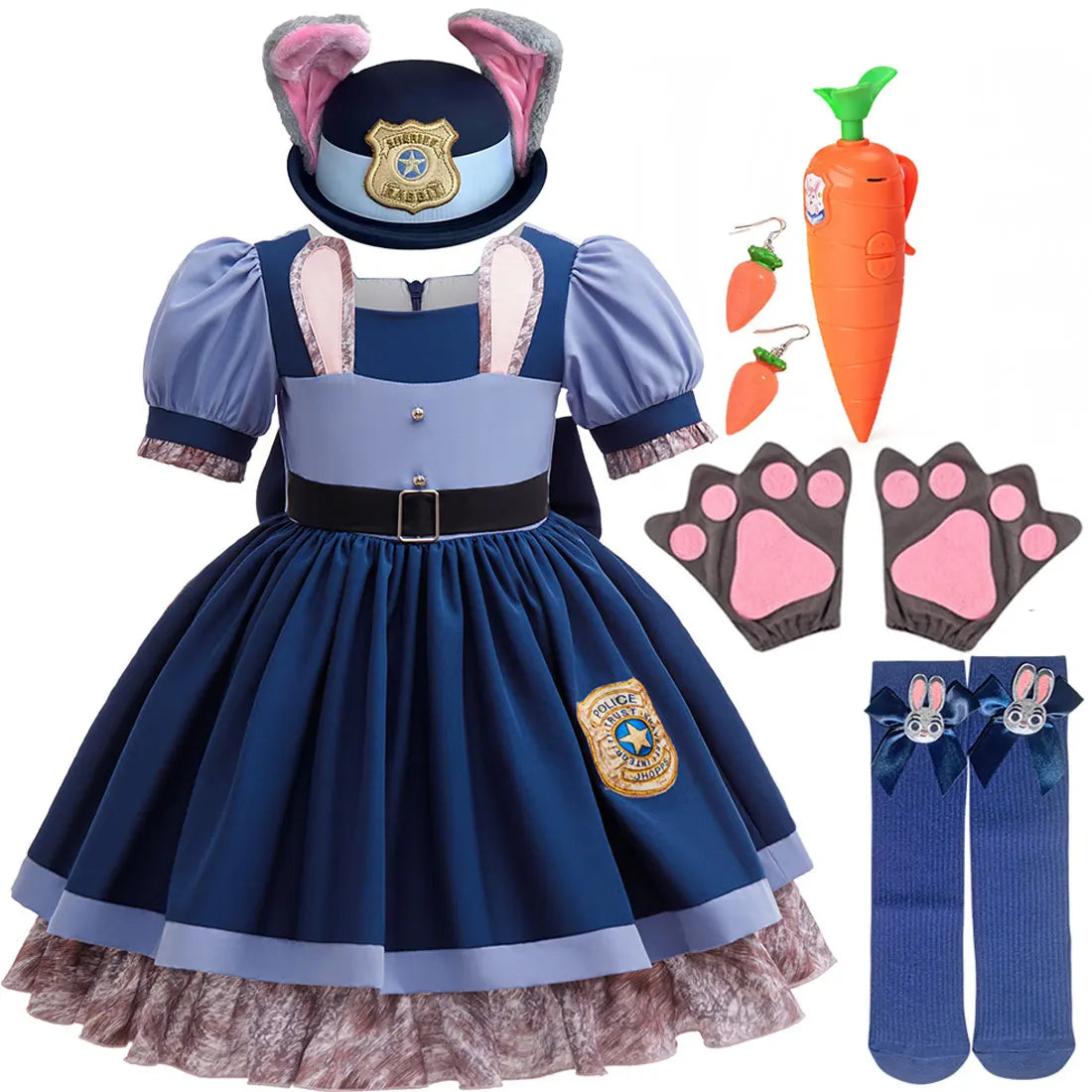2026 Disney New Year Movie Zootopia 2 Adventures Judy Hopps Carnival Baby Girl Cosplay Judy Hopps Rabbit Officer Uniform Dress