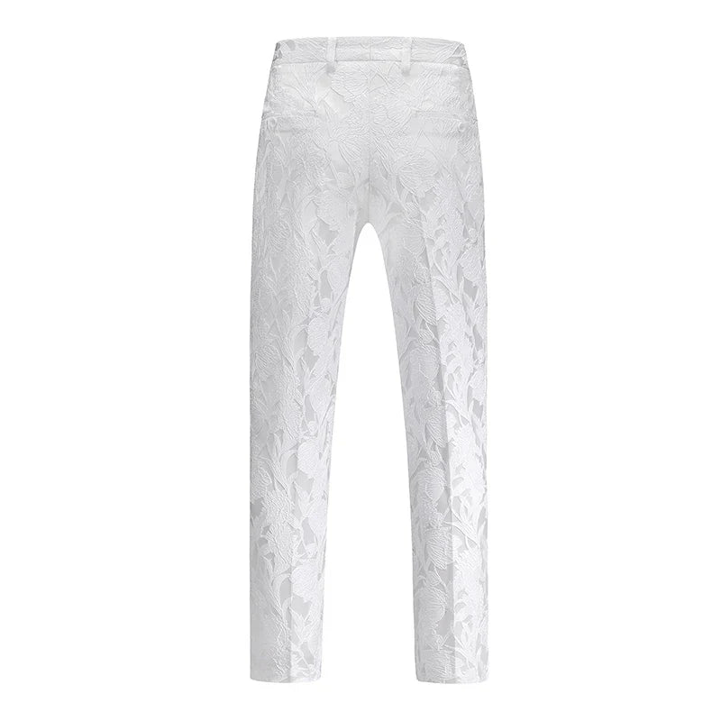 Fashion Men Luxury Jacquard Suit Pants White / Black / Pink Trend Male Groom Wedding Prom Party Dress Trousers