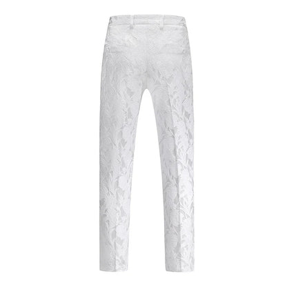 Fashion Men Luxury Jacquard Suit Pants White / Black / Pink Trend Male Groom Wedding Prom Party Dress Trousers