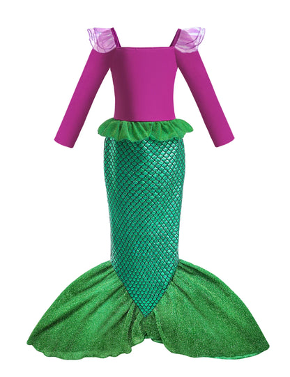 Mermaid Costume for Girl Long Sleeve Girls Dress Carnival Evening Party Dresses Kids Halloween Birthday Prom Dress Up Clothes