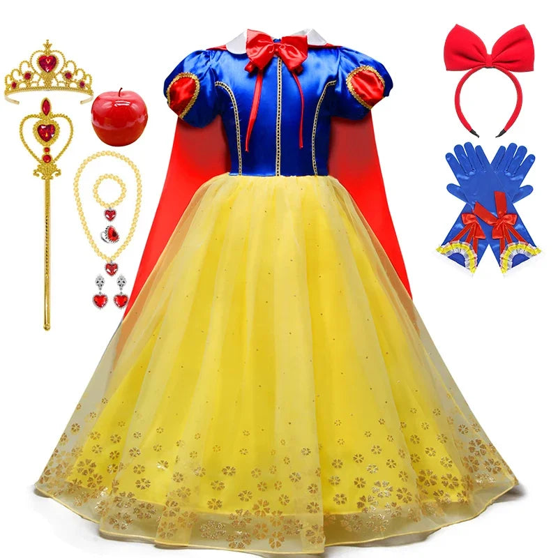 2025 Girls Disney Princess Dress Snow White With Cape Kids Cosplay Halloween Birthday Costumes Children Party Dress 10Y Clothes