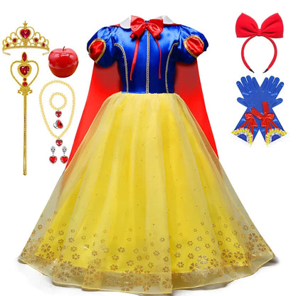 2025 Girls Disney Princess Dress Snow White With Cape Kids Cosplay Halloween Birthday Costumes Children Party Dress 10Y Clothes