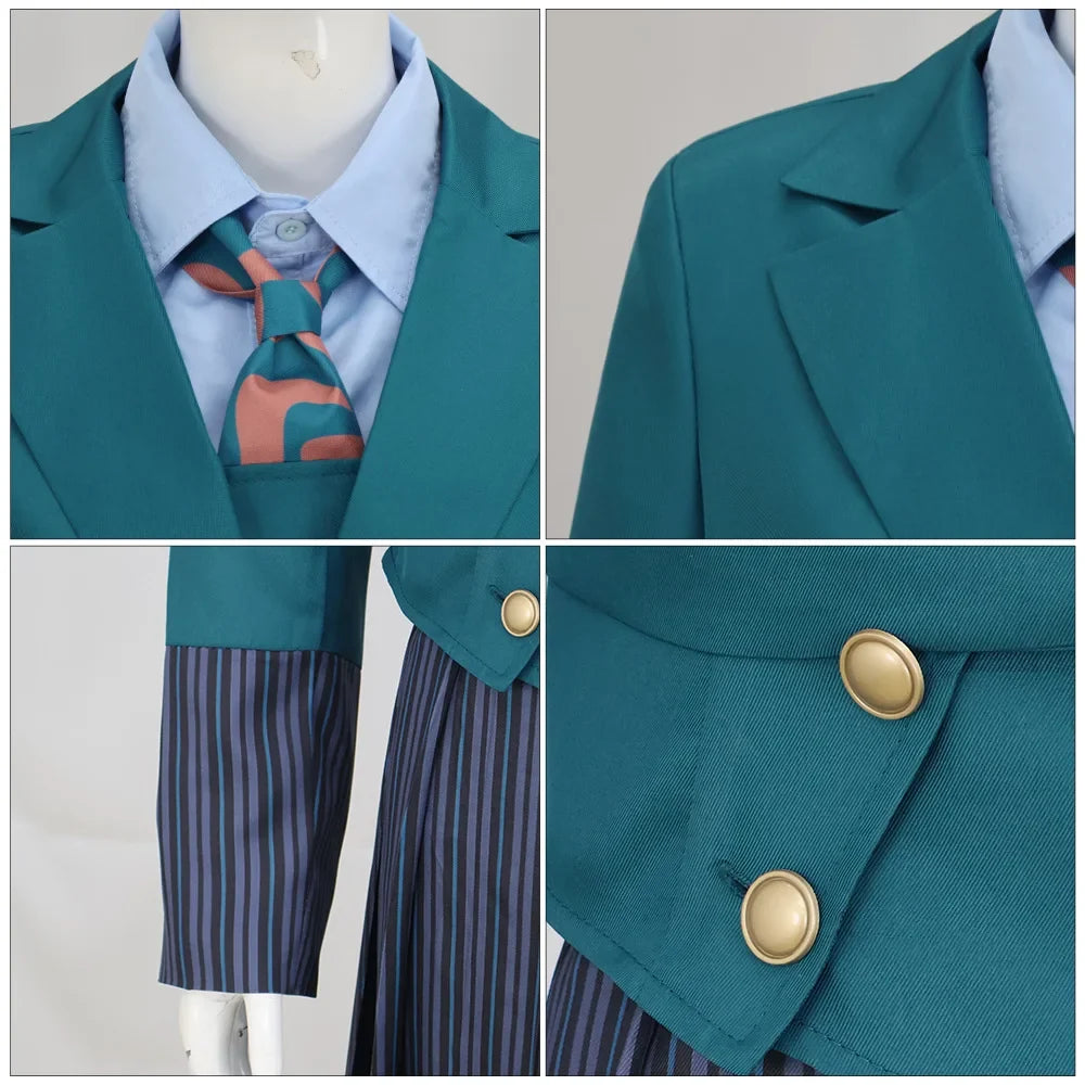 Anime Wicked Witch Glinda Women's School Uniform Role Playing Dress Girl Blue Shirt Green Coat Stage Performance Dress