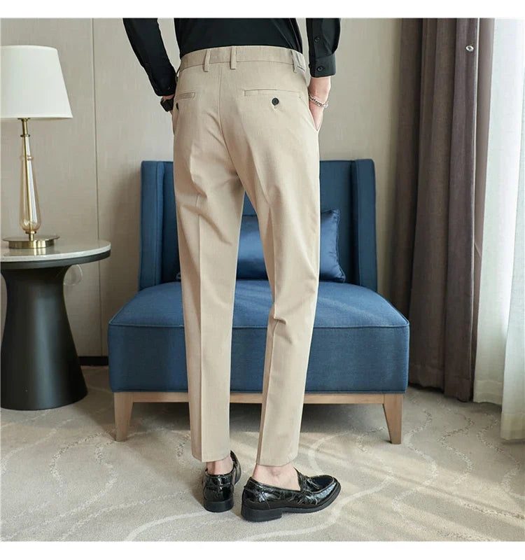 Men Suit Pant Autumn Elastic Waist Solid Slim Fit Dress Pants Business Casual Office Social Trouser Plus Size 40 38 Men Clothing