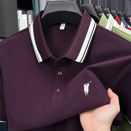 100% pure cotton short sleeve polo shirt high-end brand Paul Pony embroidered stripe summer luxurious breathable men's T-shirt