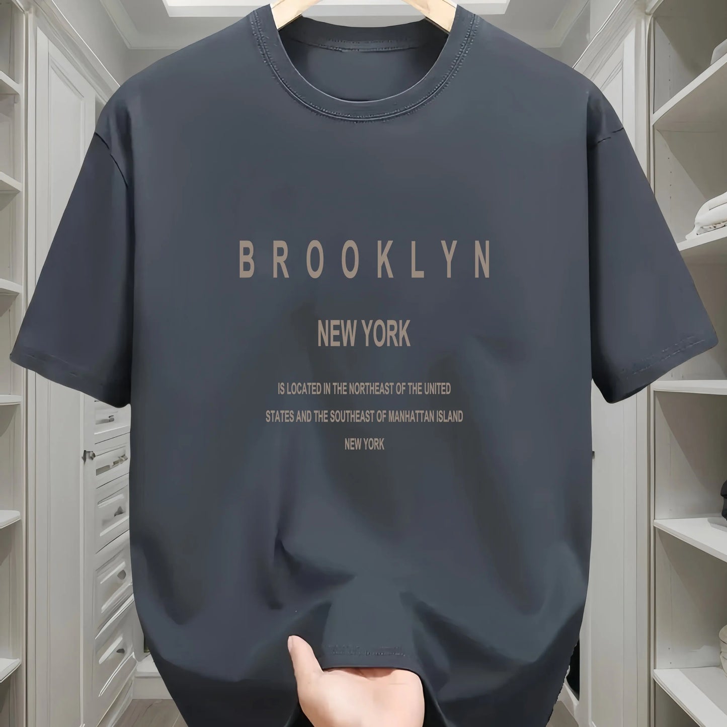 Men's summer 100 cotton fashionable casual loose Brooklyn New York English printed round neck short sleeved T-shirt top