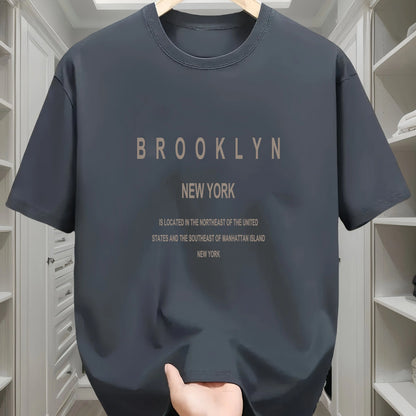 Men's summer 100 cotton fashionable casual loose Brooklyn New York English printed round neck short sleeved T-shirt top