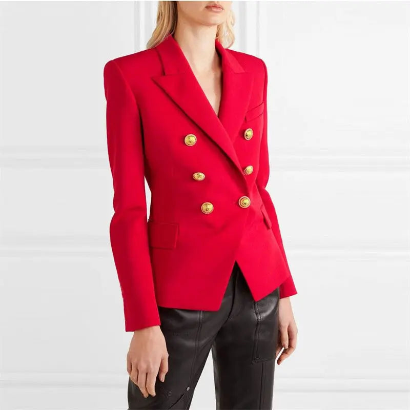 Spring Fashion New Women's Elegant Suit Jacket Double Breasted Lapel Long Sleeved Slim Fit Versatile Office Coats Blazer Women